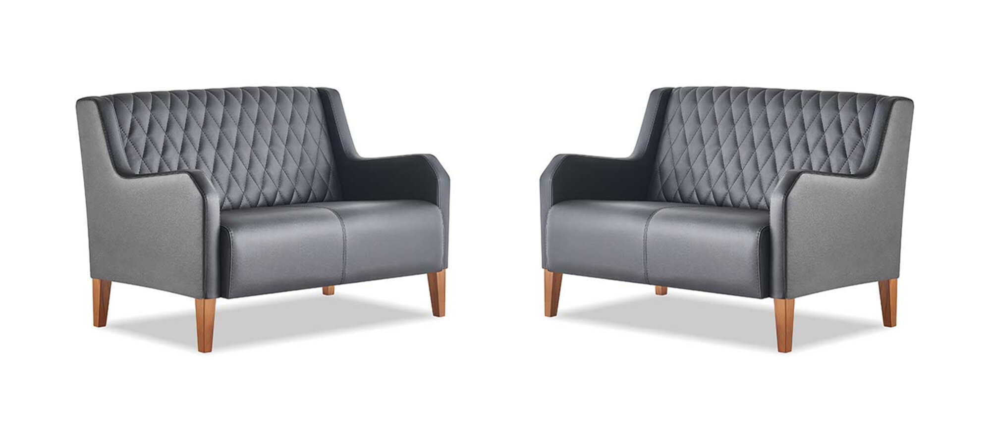 Sofa-Set 2-Sitzer Schwarz Ledersofa Sofas Modern Leder Holz Armlehnen