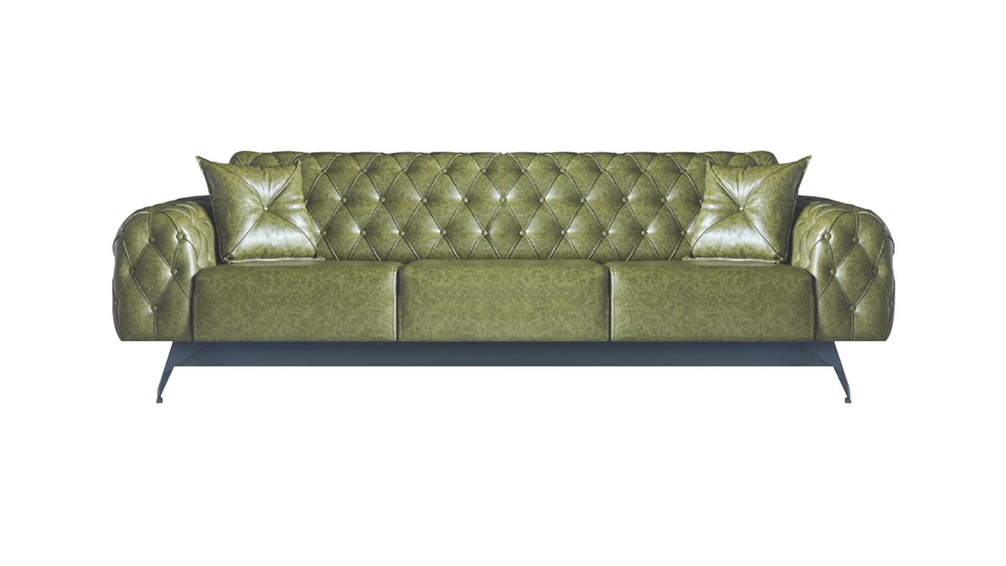 Sofa 3-Sitzer Leder Grün Ledersofa Klassisch Chesterfield Polster Kissen