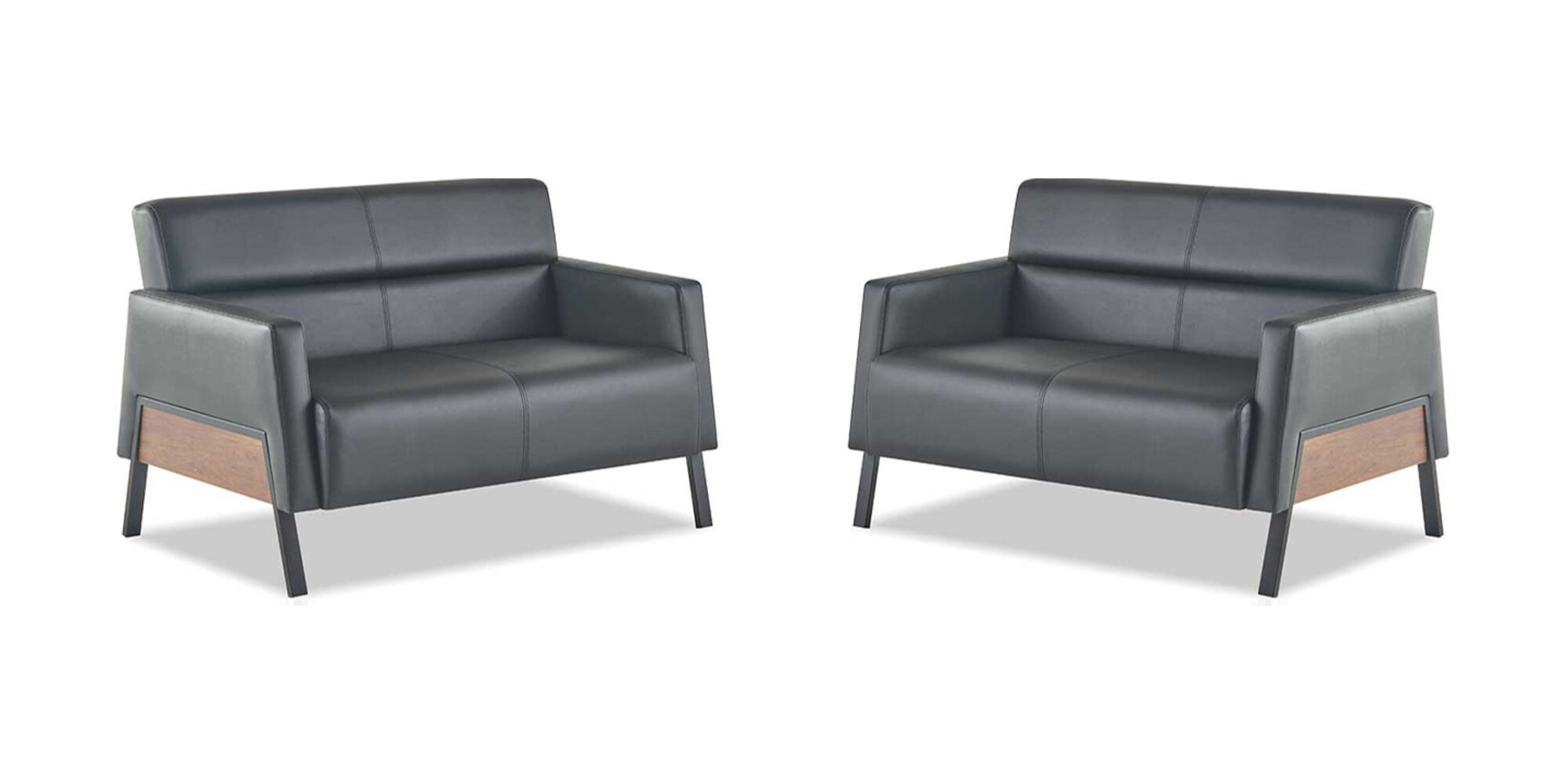Ledersofas-Set 2-Sitzer Schwarz Couch Modern Leder Edelstahl Holz Weich
