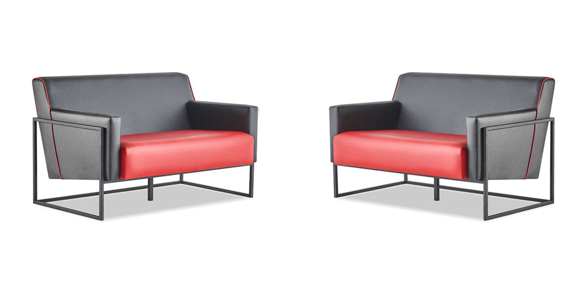 Sofa-Set 2-Sitzer Schwarz Rot Ledersofas Modern Couch Leder Edelstahl