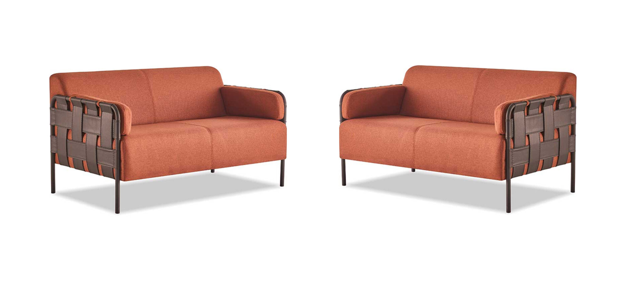 Sofa-Set Sofagarnituren 2-Sitzer Orange Couch Ledersofas Textil Modern