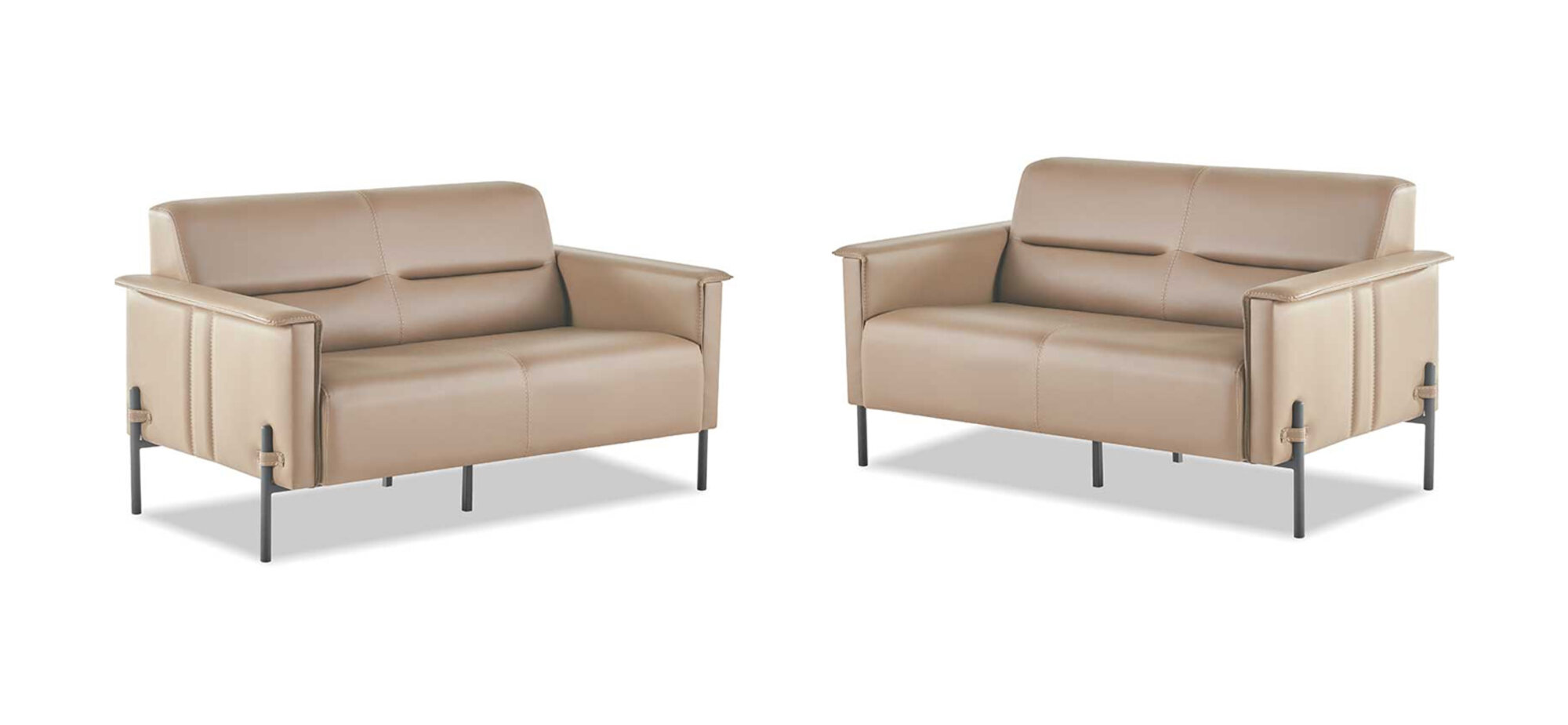 Sofa-Set Beige 2-Sitzer Ledersofas Sofagarnitur Modern Leder Edelstahl
