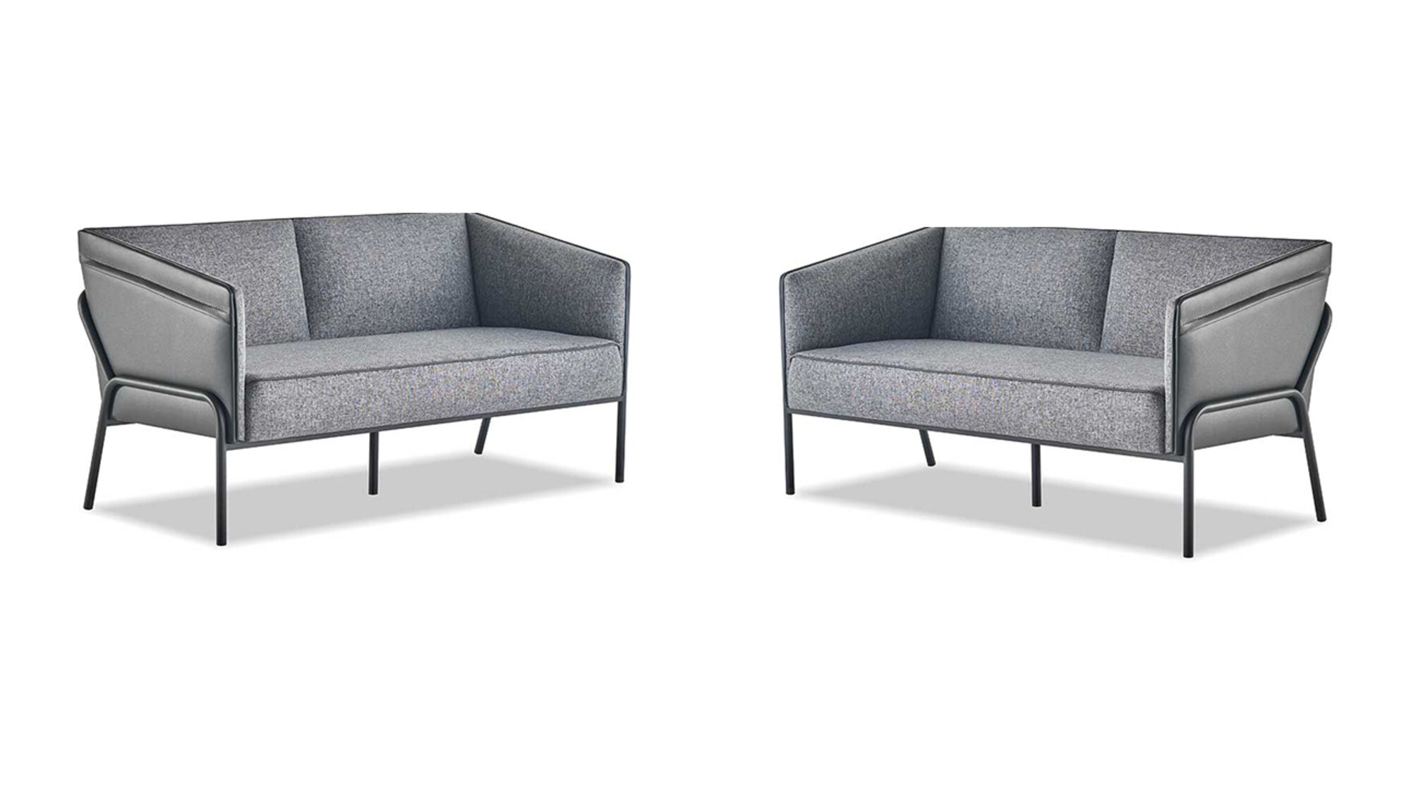Sofa-Set 2-Sitzer Sofas Grau Modern Ledesofas Textil Edelstahl Sitzmöbel