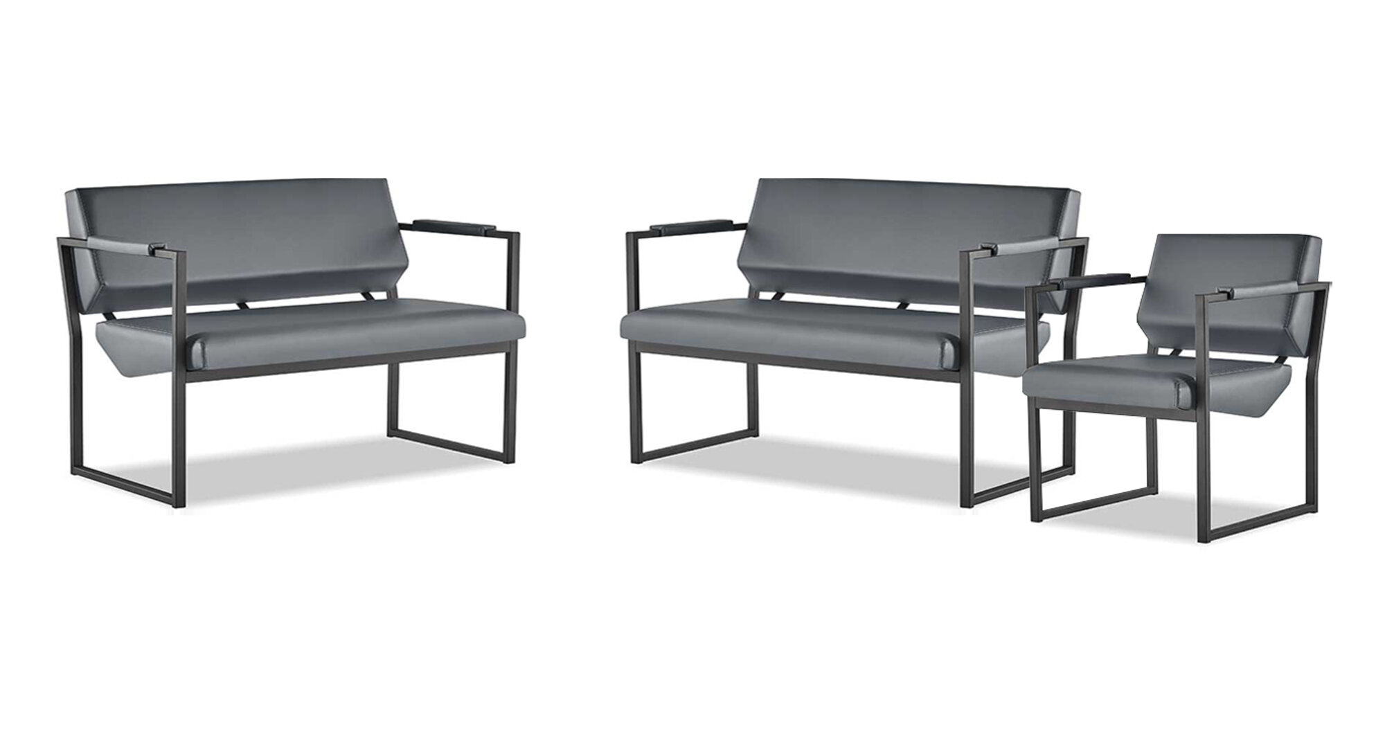 Sofa-Set Edelstahl Leder 2-Sitzer Sessel Schwarz Sofas Ledersofas Couch