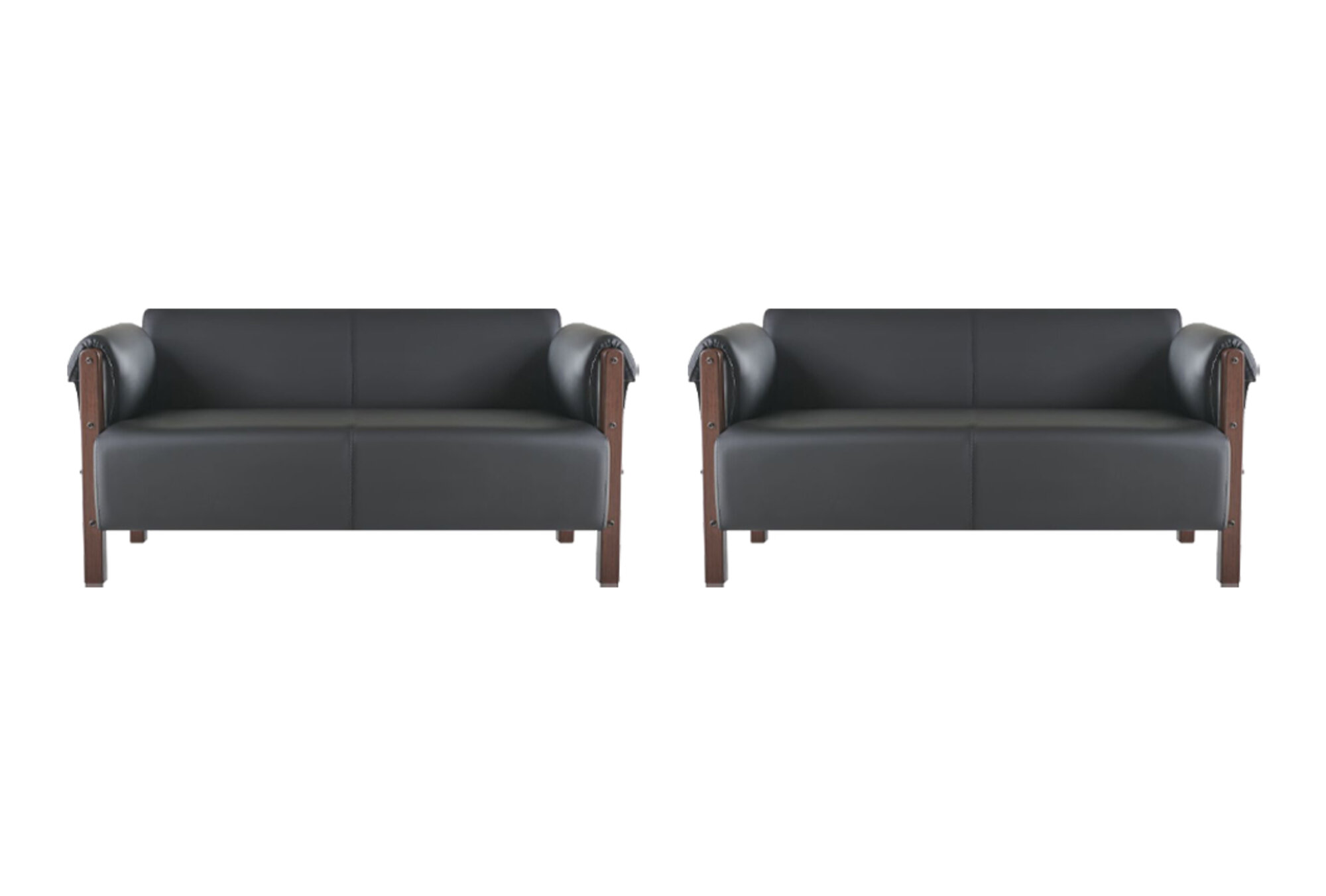 Couch Modern Sofa-Set 2-Sitzer Ledersofas Schwarz Holz Leder Sofas