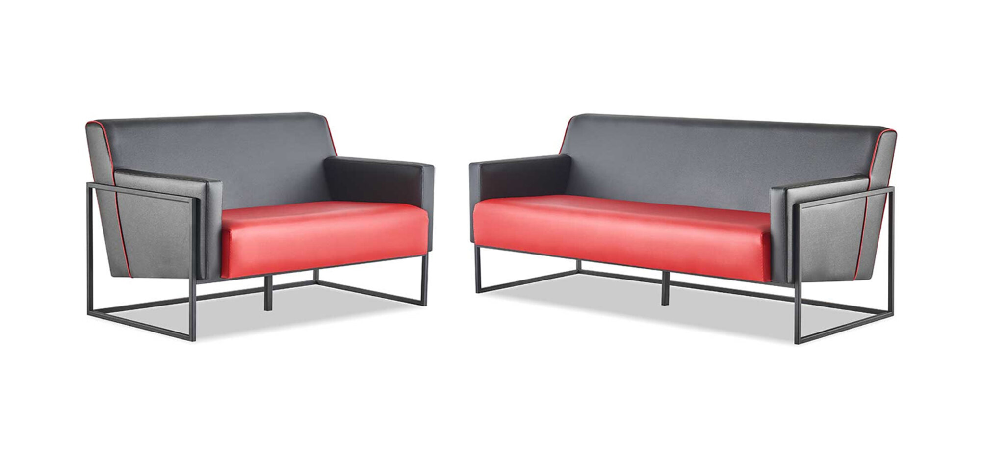 Sitzmöbel-Set 3-Sitzer 2-Sitzer Sofas Schwarz Rot Ledersofas Leder Set