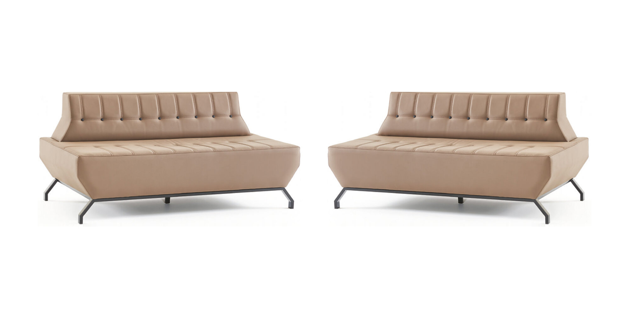 Ledersofas Set 2-Sitzer Beige Leder Art Deco Stil Chesterfield Edelstahl