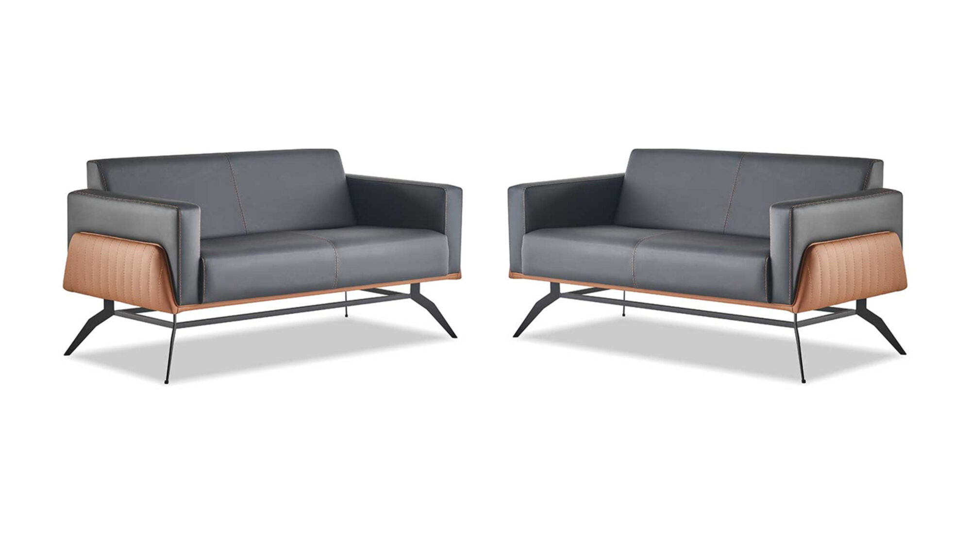 Sofa-Set Sofagarnitur 2-Sitzer Ledersofa Modern Holz Edelstahl Couch