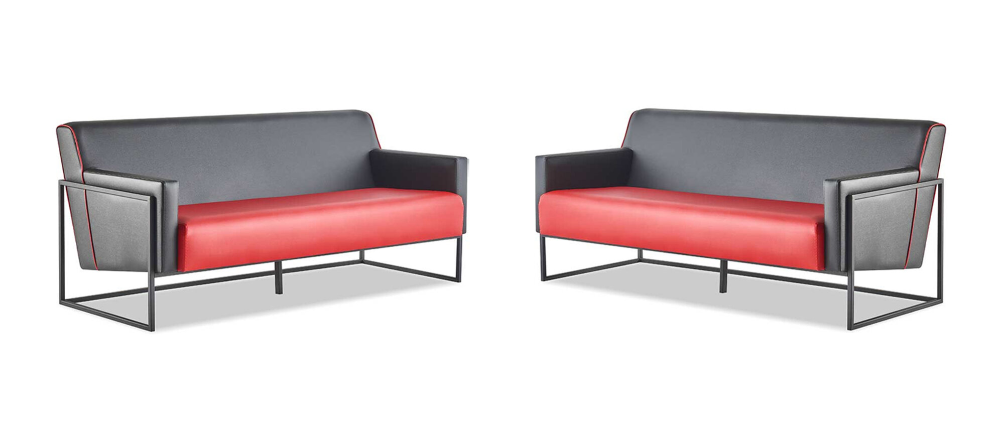 Moderner Schwarz Rot Ledersofas Set 3-Sitzer Sofas Sofa-Set Couch Leder