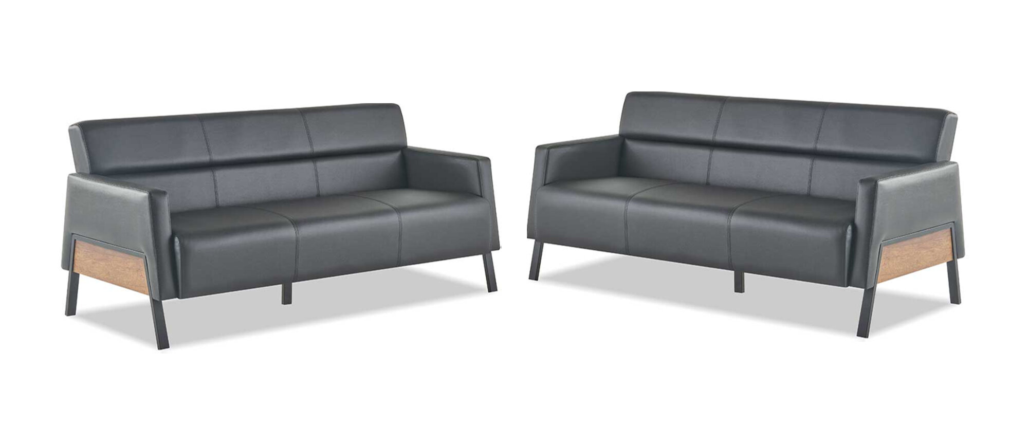 Ledersofas Sofa-Set 3-Sitzer Schwarz Modern Leder Edelstahl Couch Holz