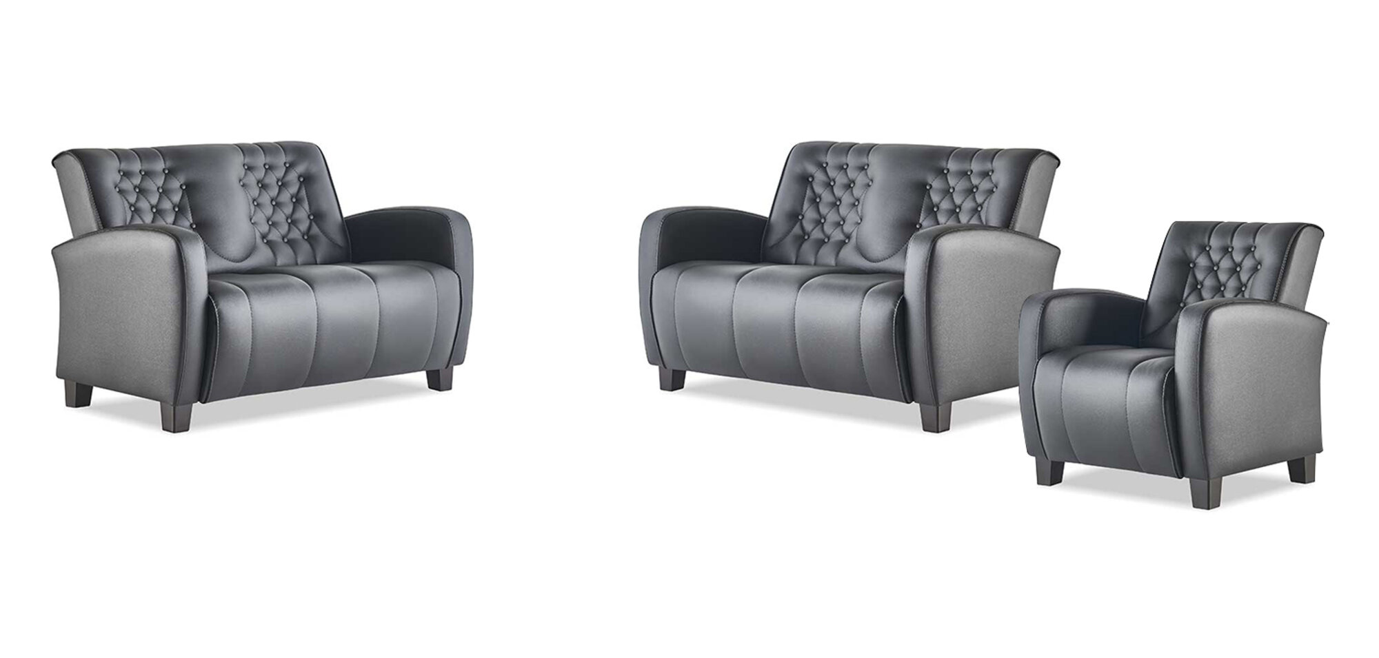 Ledersofa-Set 2-Sitzer Sessel Chesterfield Couch Schwarz Modern Knöpfe
