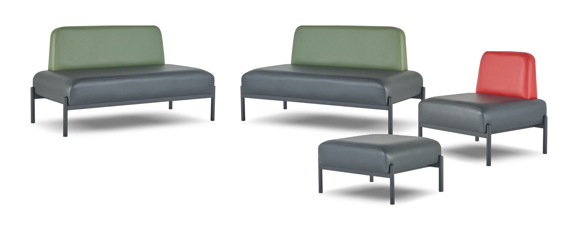 Sofagarnitur Schwarz Grün Rot Art Deco Sofa-Set 2-Sitzer Sessel Hocker