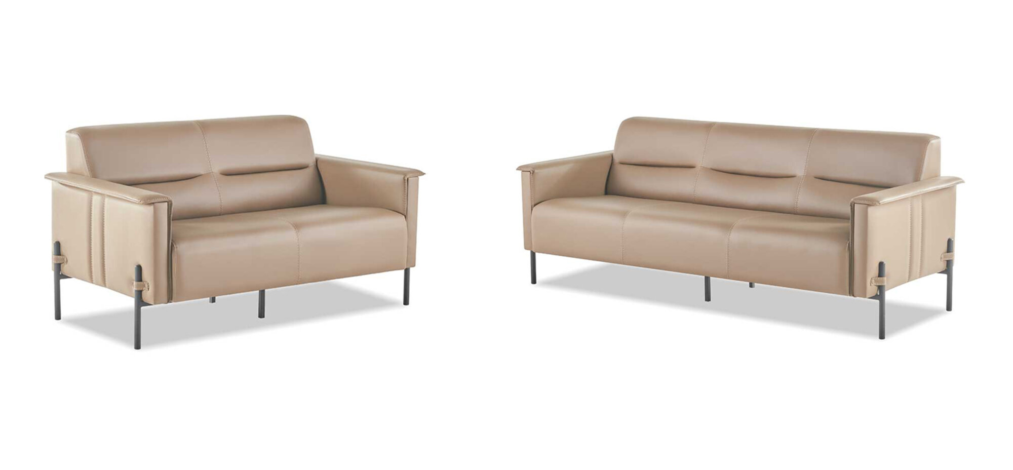 Moderner Set 3-Sitzer 2-Sitzer Sofas Ledersofas Edelstahl Komplett Leder
