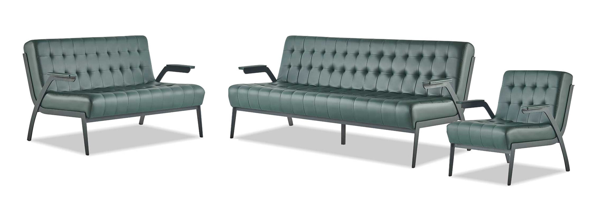 Komplett-Set Grün 3-Sitzer 2-Sitzer Sessel Modern Chesterfield Leder