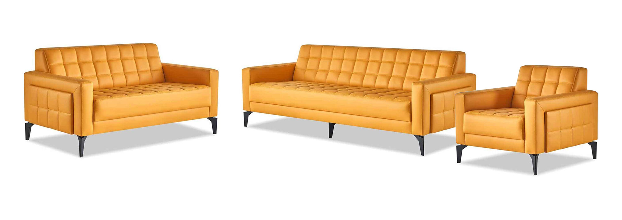 Sofa-Set Ledersofas Modern Gelb Chesterfield 3-Sitzer 2-Sitzer Sessel