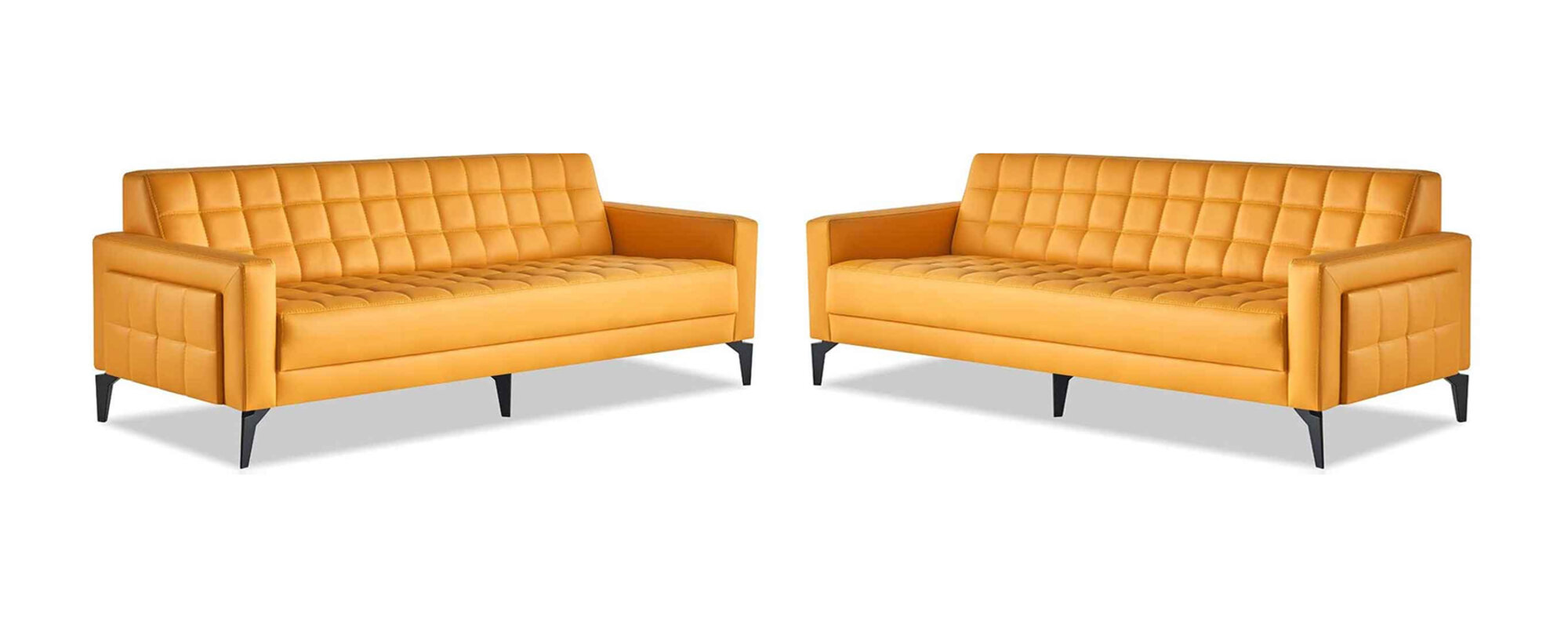 Sofa-Set Gelb 3-Sitzer Sofas Chesterfield Ledersofas Modern Leder Edelstahl