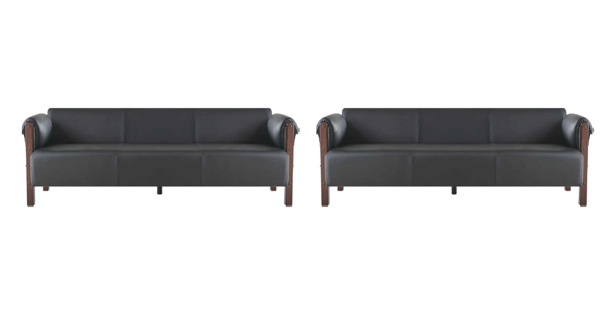 Sofas 3-Sitzer Ledersofas Sofagarnituren Schwarz Modern Sofa-Set Holz