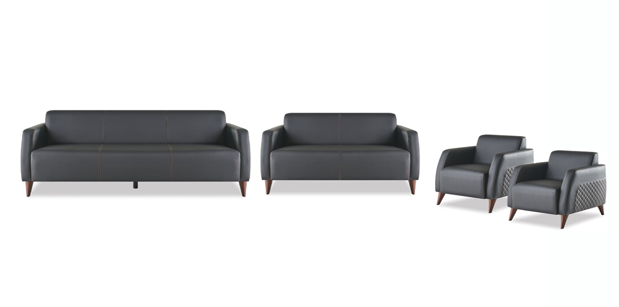 Komplett-Set Sitzmöbel 3-Sitzer 2-Sitzer Sessel Schwarz Moder Leder Holz