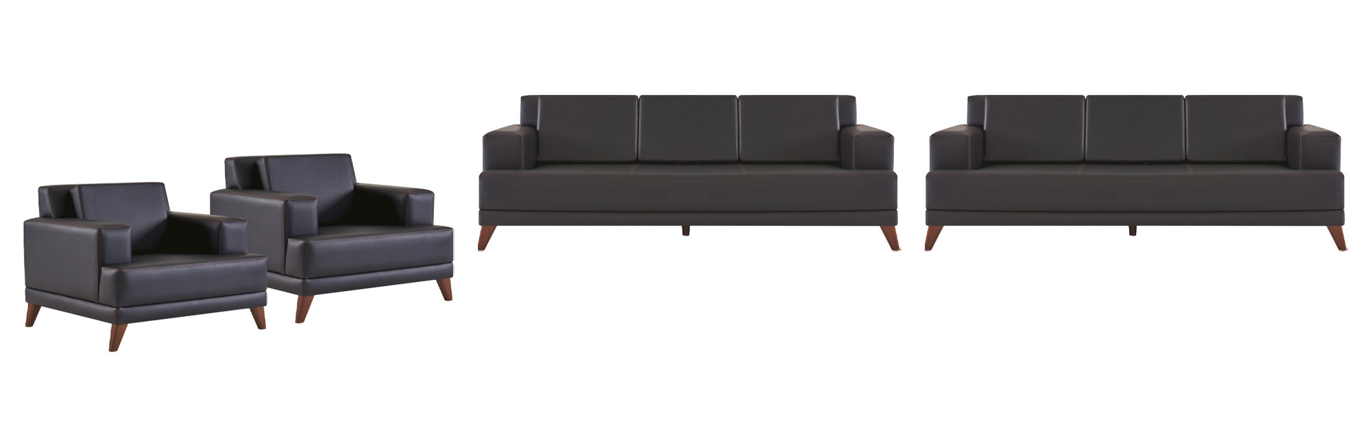 Ledersofas Komplett-Set 3-Sitzer Sessel Schwarz Polster Kissen Modern