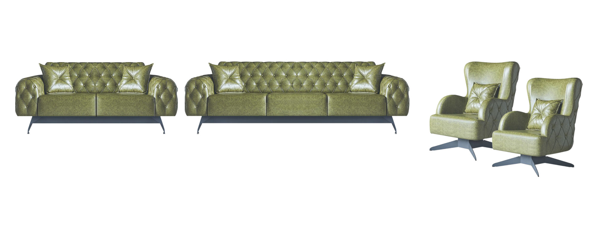 Chesterfield Polster 3-Sitzer 2-Sitzer Sessel Grün Set Klassisch Leder 4tlg.