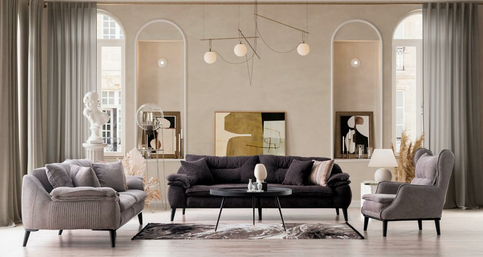 Sofa Sofagarnitur Couchgarnitur Landschaft Gemütliche 3+1+1 Polster Couch