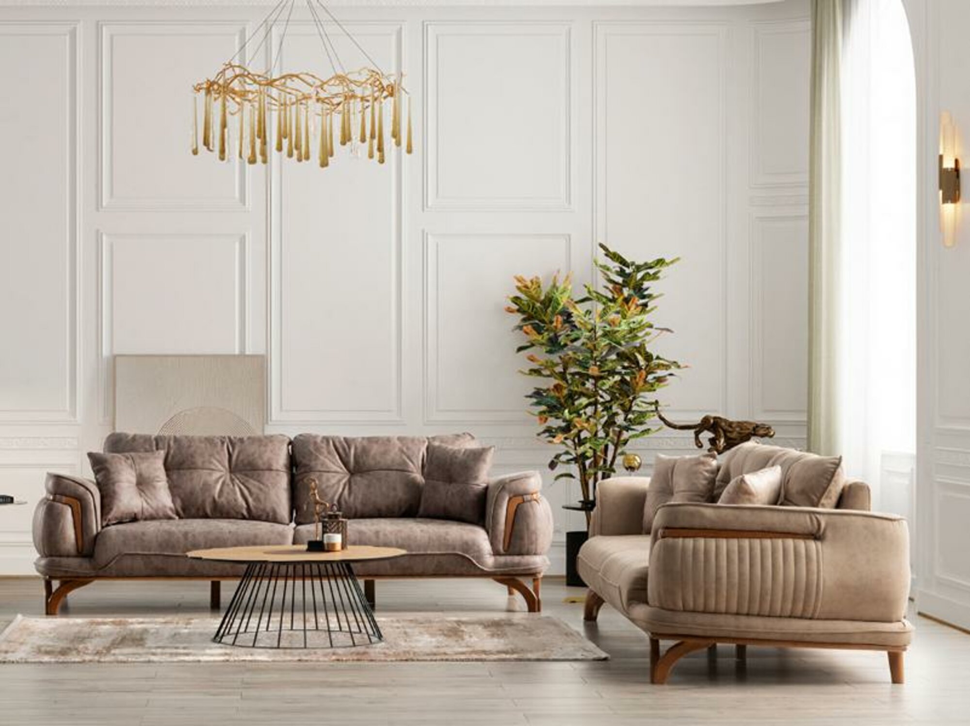 Sofagarnitur Polstergarnitur Relaxgarnitur Couch Sofa Set Sessel 3+3 Beige