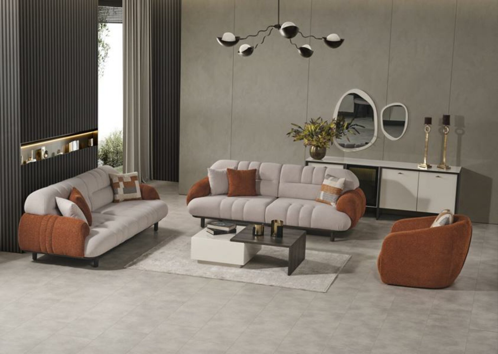 Sofagarnitur Set 3 tlg Wohnzimmer Sitz Set Designer 2x 3-Sitzer Polster Sessel