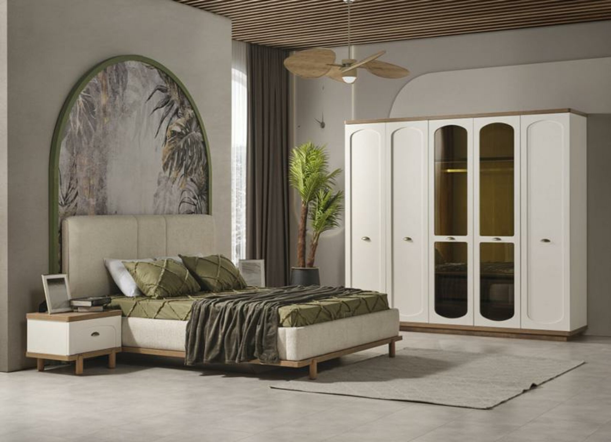 Betten Schlafzimmer Komplettes Bett 2x Nachttische Kleiderschrank Modern