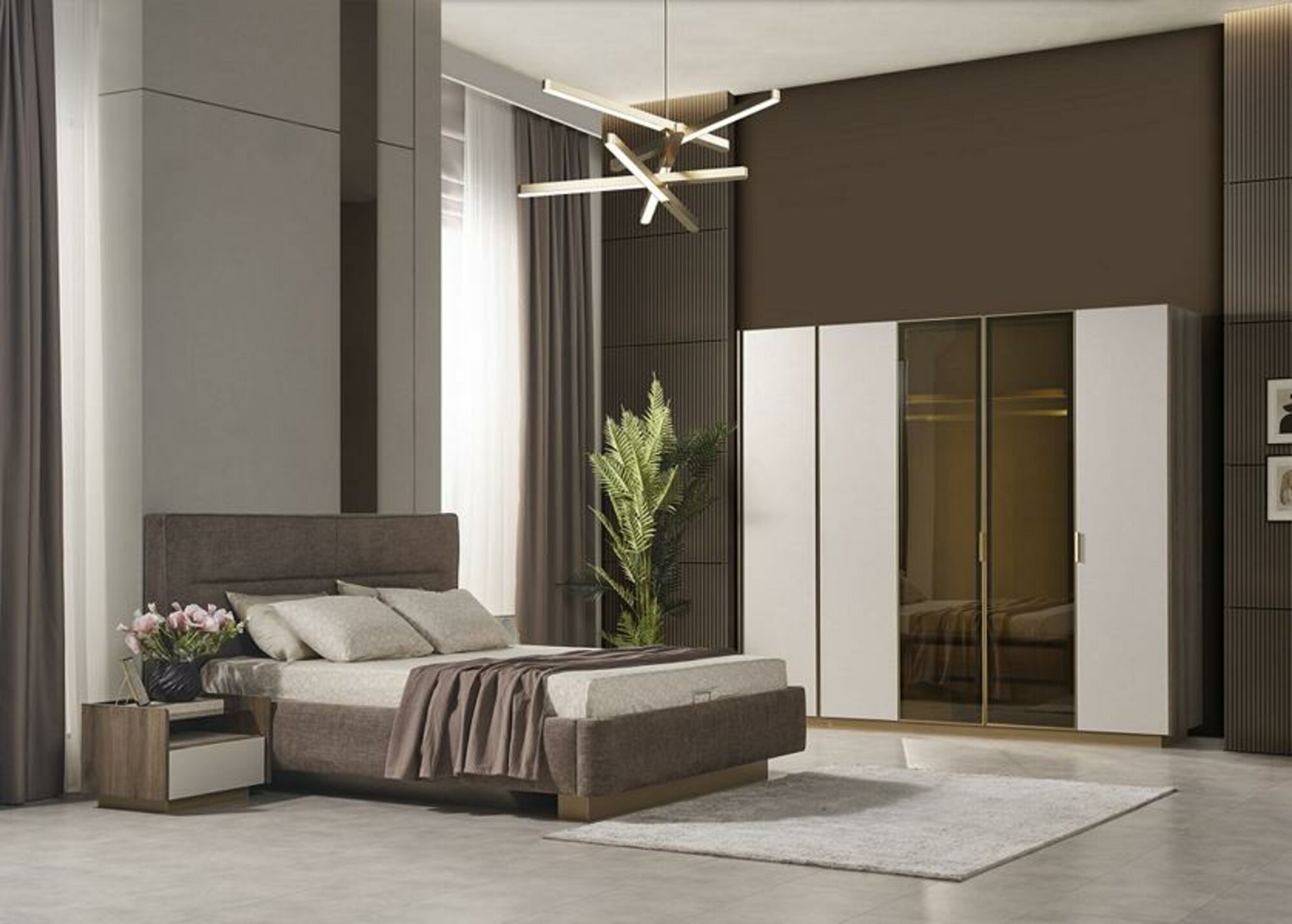 Bett Nachttisch Kleiderschrank 4 tlg Schlafzimmer Set Design Modern Luxus Betten