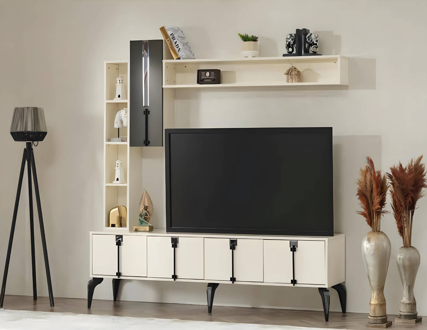 Wohnwand TV Ständer Regal Wohnzimmer Set 4tlg Holzmöbel Modern Wandschrank
