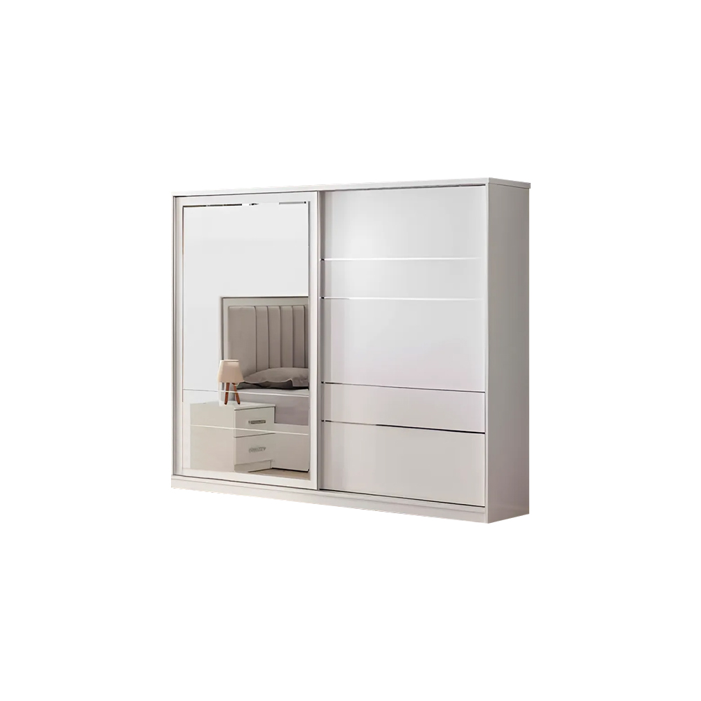 Schrank Holzschrank Kleiderschrank Beige Spiegel Schlafzimmerschrank