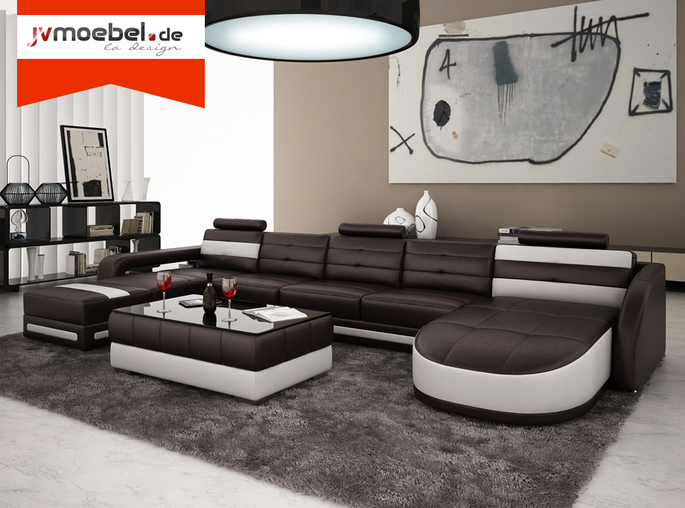 LEDERSOFA ECKSOFA mit USB DESIGNER PISA WOHNLANDSCHAFT COUCH SOFA U FORM COLO 3