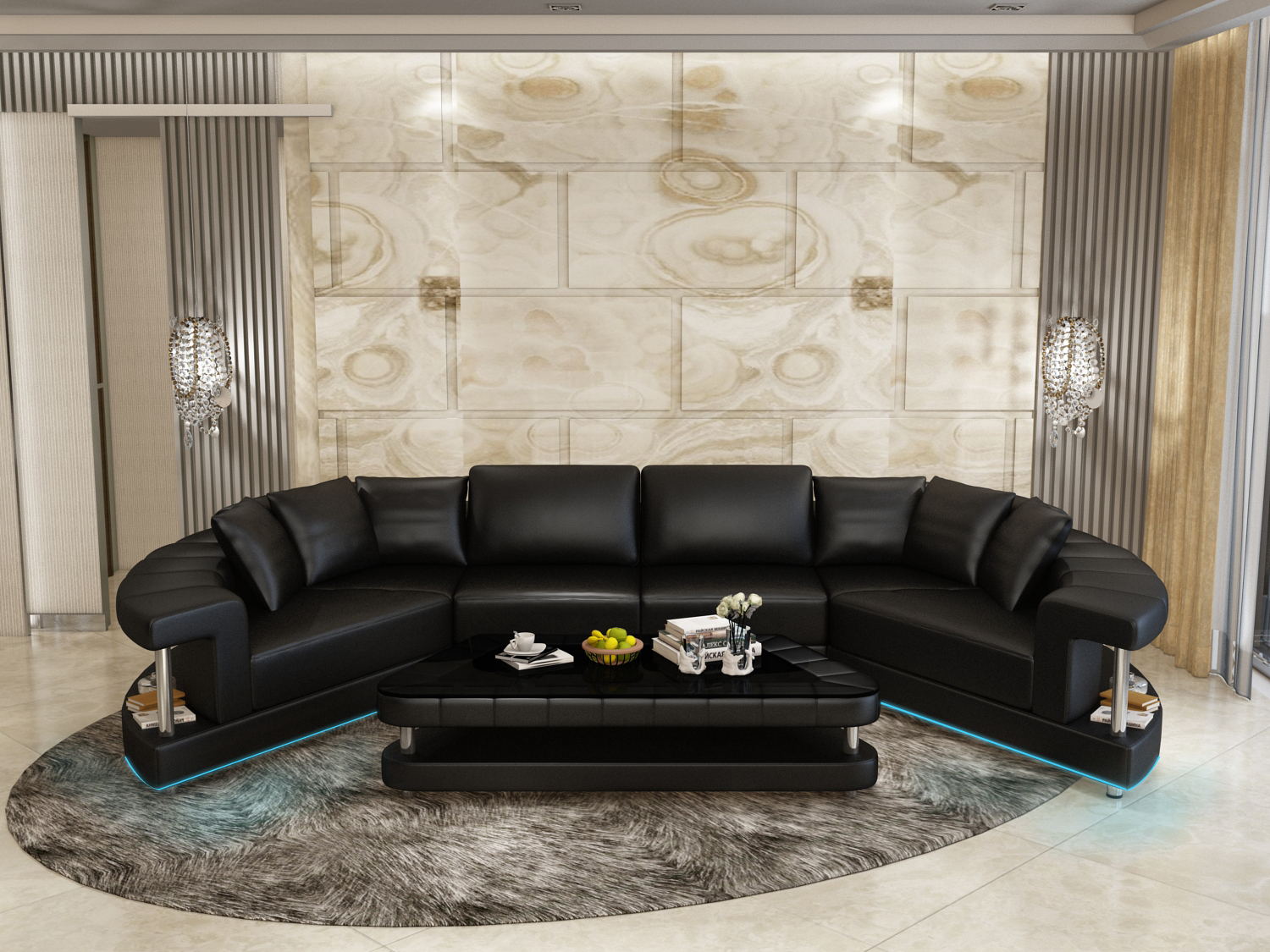 Wohnlandschaft Trapez Förmige Rund Ecksofa Sofa Runde Couch Polster U Form + USB