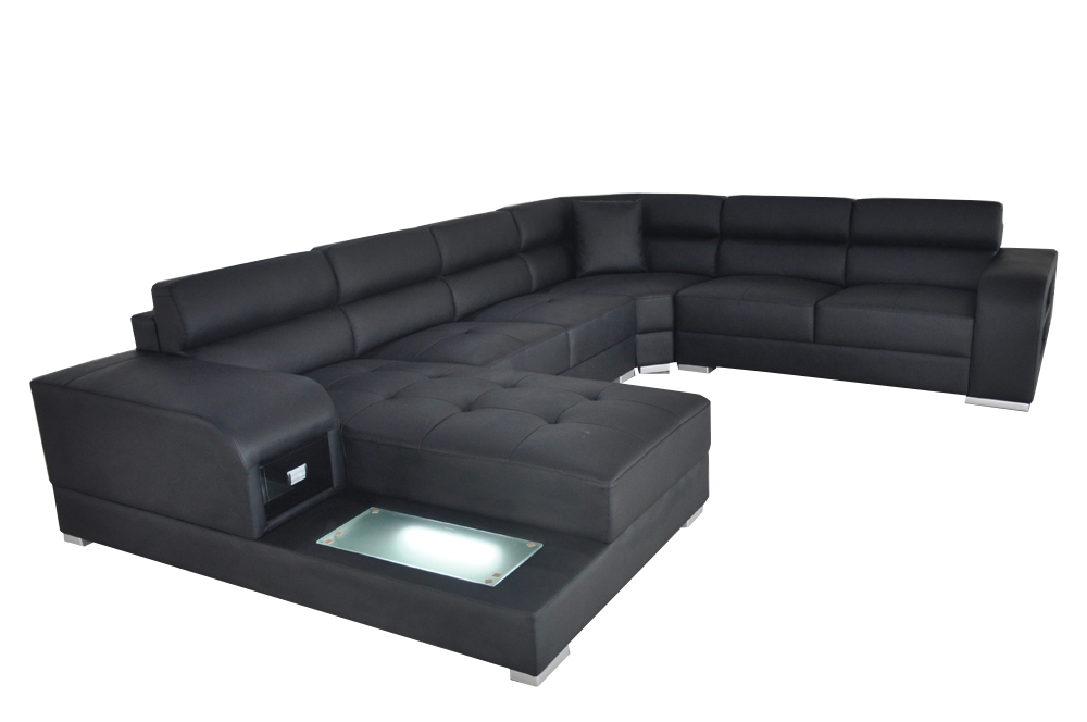 Ledersofa Couch Wohnlandschaft Design Garnitur Modern Ecke Sofa U-Form mit USB