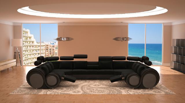 Designer XXL Wohnlandschaft Sofa mit USB Polster Garnitur Ecksofa Textil Stoff