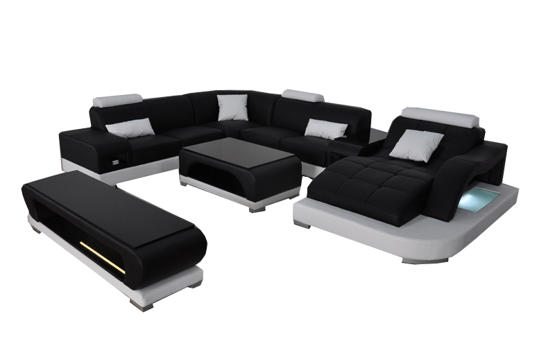 Luxus Sofa Eckcouch Moderne Wohnlandschaft Sofas Couch Eckgarnitur + USB + Licht