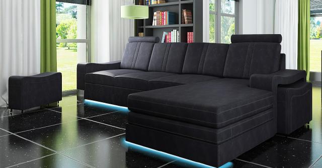 Stoffcouch mit USB Sofa Polster Garnitur Ecke Neu Textilcouch Eckcouch Stoffsofa
