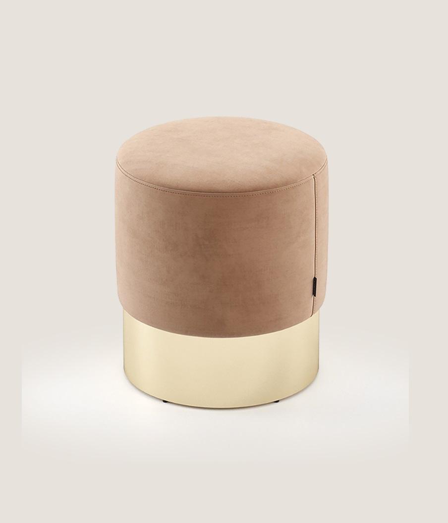 Beiger Fußhocker Designer Pouf Beistellhocker Polster Sitzmöbel Textil