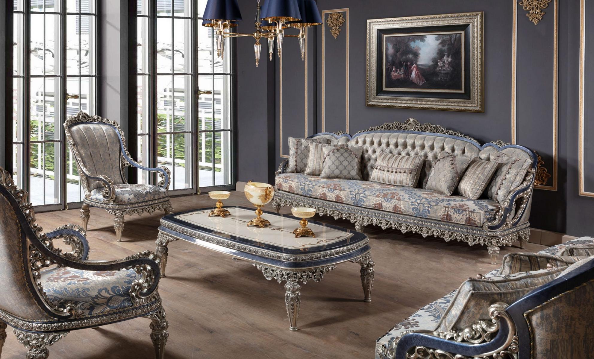 Chesterfield Sitzgruppe Sofagarnitur 3+1+1 Sitzer Luxus Textil Couchen