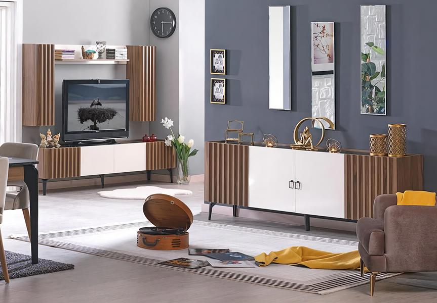 Komplettes Wohnzimmer Set Sideboard Kommode rtv tv Schrank Set 5tlg