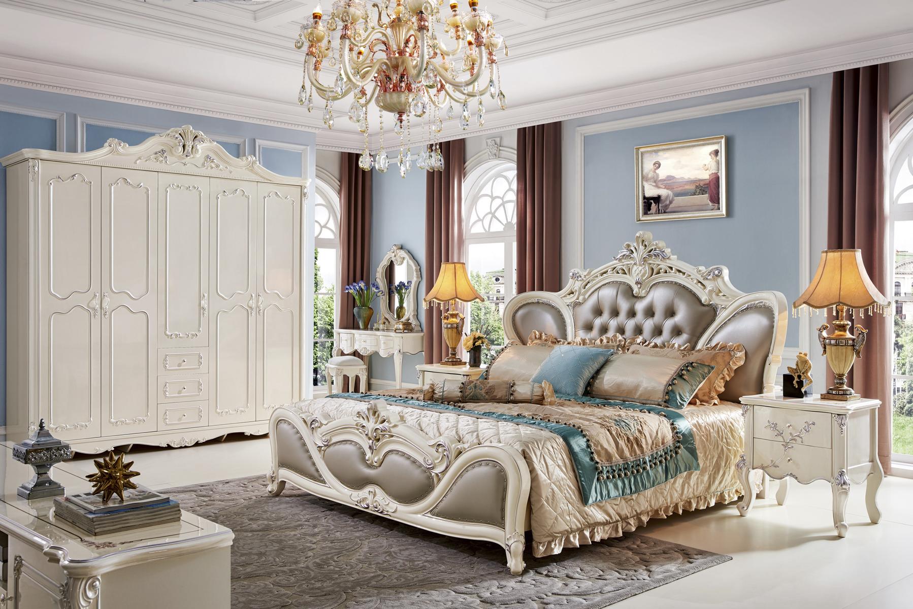 Chesterfield Echtholz Bett Nachttisch 3tlg.Schlafzimmer Set Luxus Komplett Möbel
