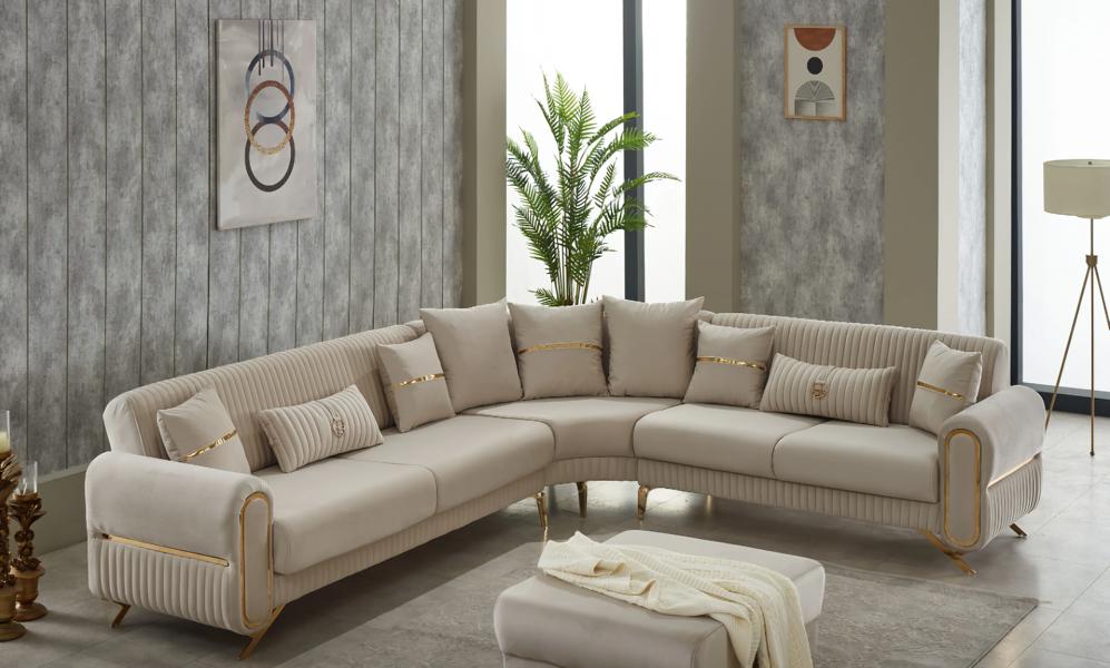 Wohnzimmer Sofa Polstersofa Ecksofa L form Stoffsofa Beige Couch Eck