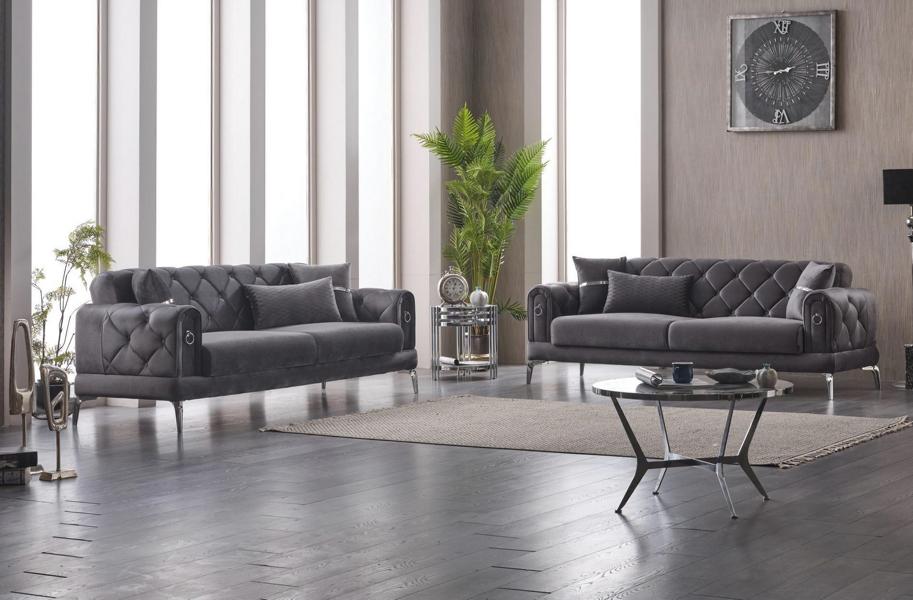 Couchgarnitur Sofa Polstersofa Dreisitzer Stoffsofa Grau 2tlg Couch