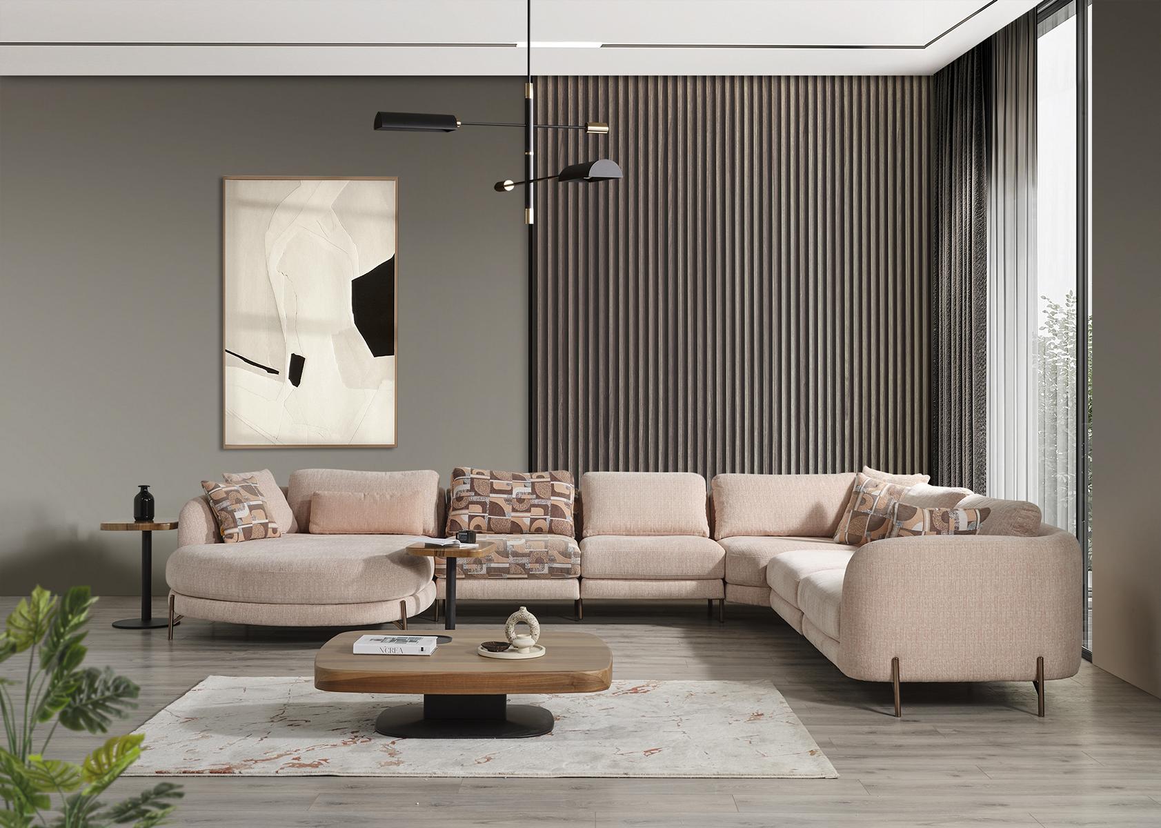 Wohnzimmer Set Ecksofa U-Form Möbel 2x Beistelltisch Holz Modern Couchtisch