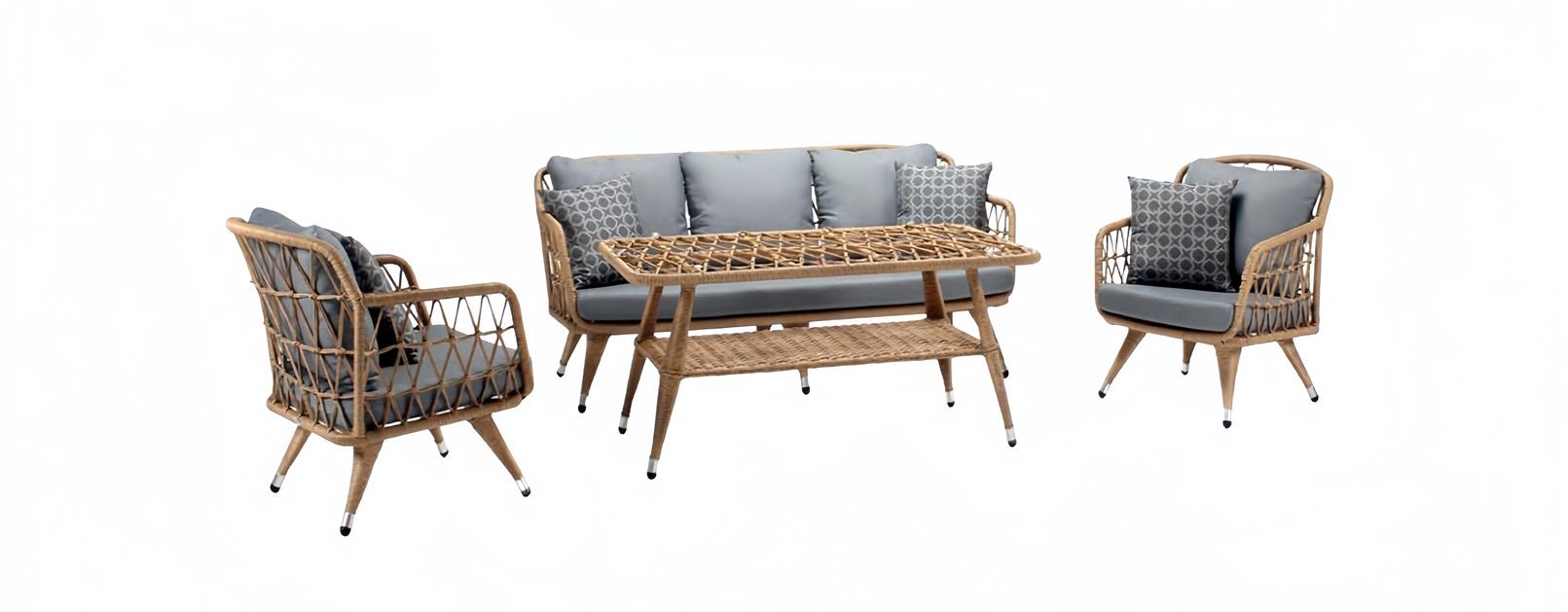 Gartenmöbel 2x Sessel Robuste Garten Grau Garnitur Couchtisch Sofa 3 Sitzer