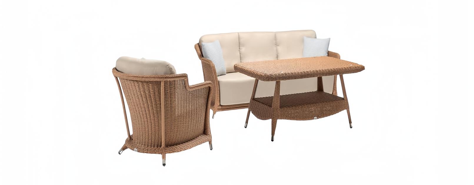Gartenmöbel Sessel Robuste Garten Rattan Garnitur Braun Couchtisch Sofa 3 Sitzer
