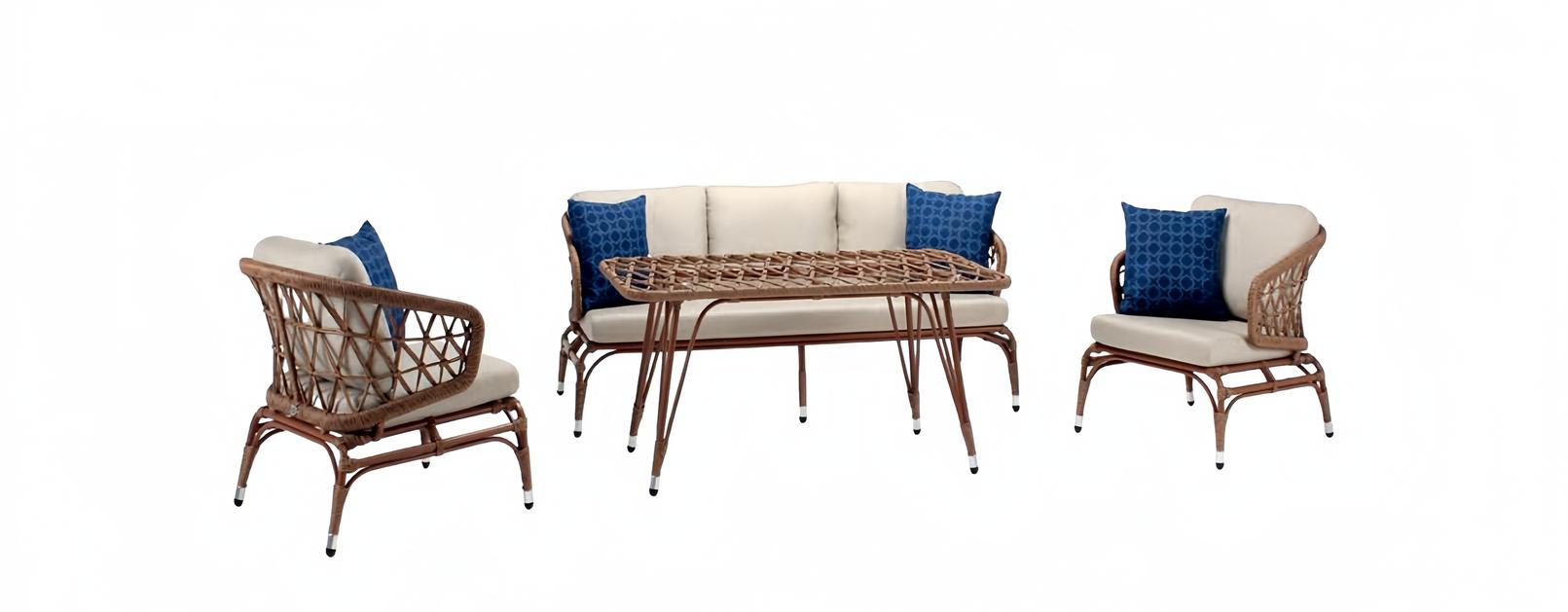 Gartenmöbel Robuste Garten Rattan Garnitur Couchtisch 2x Sessel Sofa 3 Sitzer