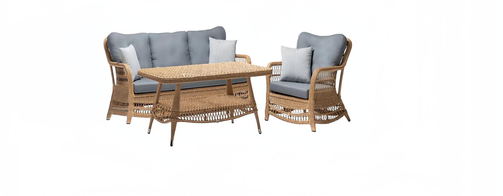 Robuste Garten Rattan Garnitur Couchtisch Gartenmöbel Grau Sessel Sofa 3 Sitzer