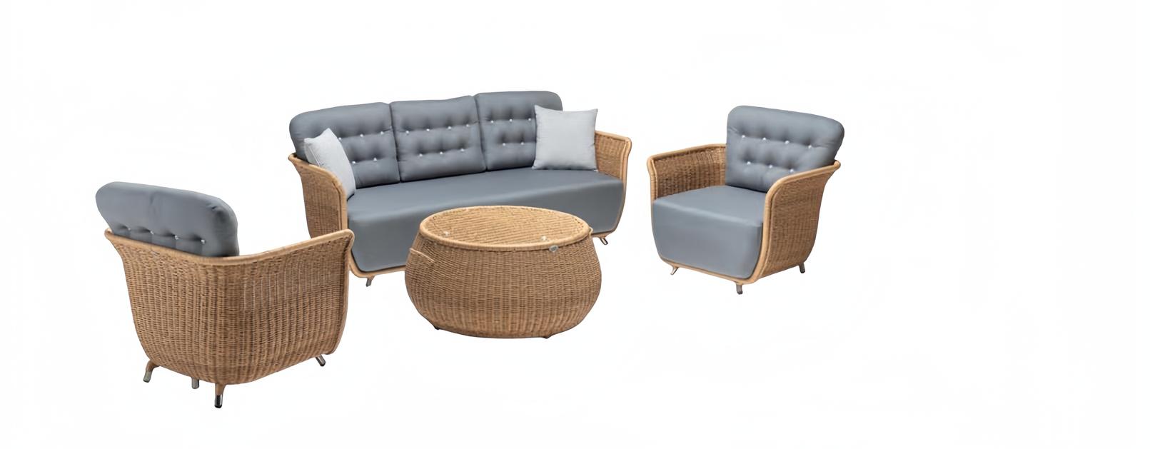 Gartenmöbel Robuste Garten Rattan Garnitur Couchtisch 2x Sessel Sofa 3-Sitzer