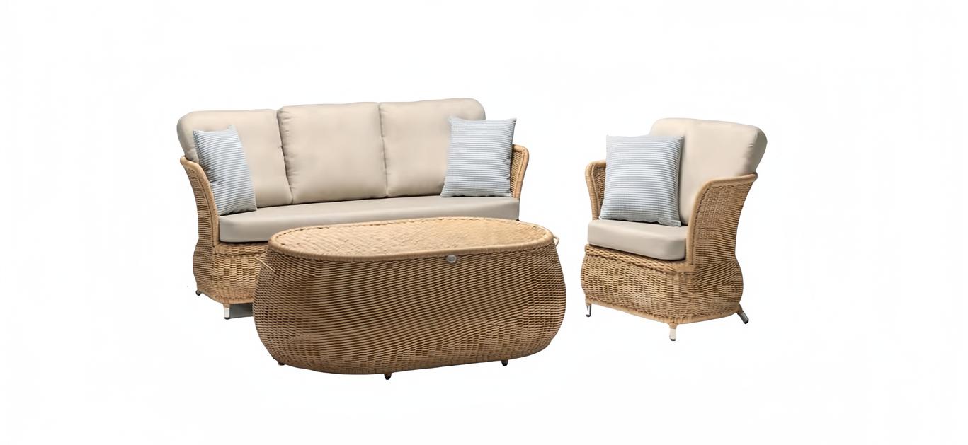 Robuste Sofa 3-Sitzer Garten Rattan Garnitur Edler Couchtisch Gartenmöbel Sessel